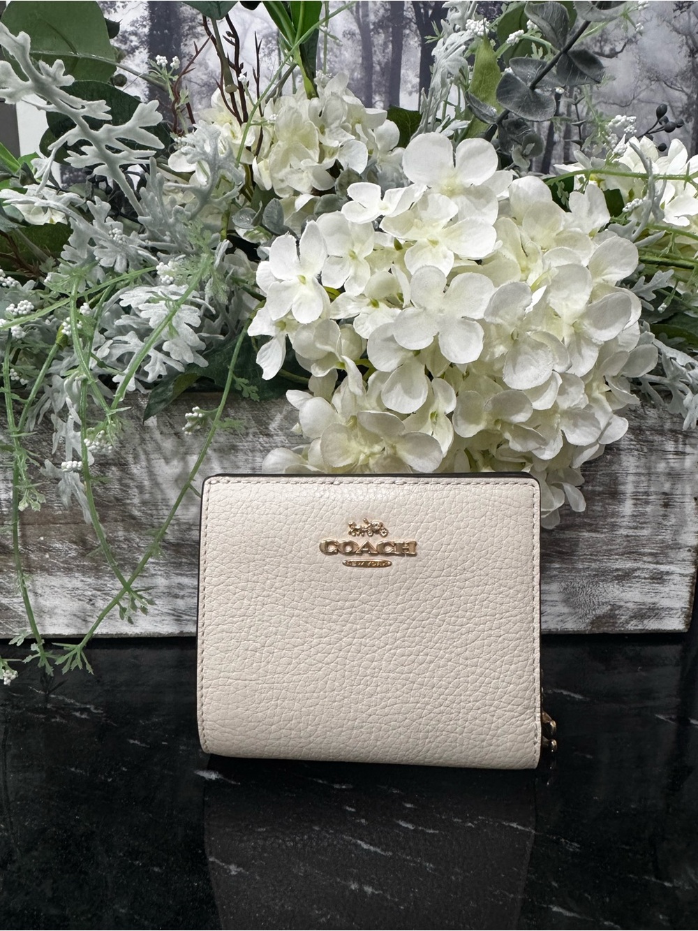 Coach Pebbled Leather Small Wallet - Cream with Gold Hardware NWT